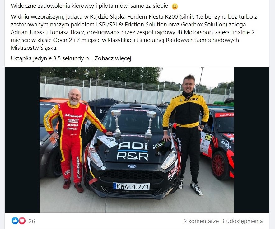 Ford Fiesta R200 z pakietem LSPI/SPI & Friction Solution oraz Gearbox Solution - załoga Adrian Jurasz i Tomasz Tkacz 2 miejsce w Rajdzie Śląska 