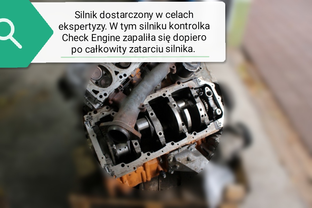 Silnikach dostarczony celem wykonania ekspertyzy i ustaleniu przyczyn zatarcia - uszkodzenia po zamontowaniu instalacji LPG - Jeep 6.4 Hemi kontrolka Check Engine zapaliła się dopiero, kiedy silnik zatarł się całkowicie. 