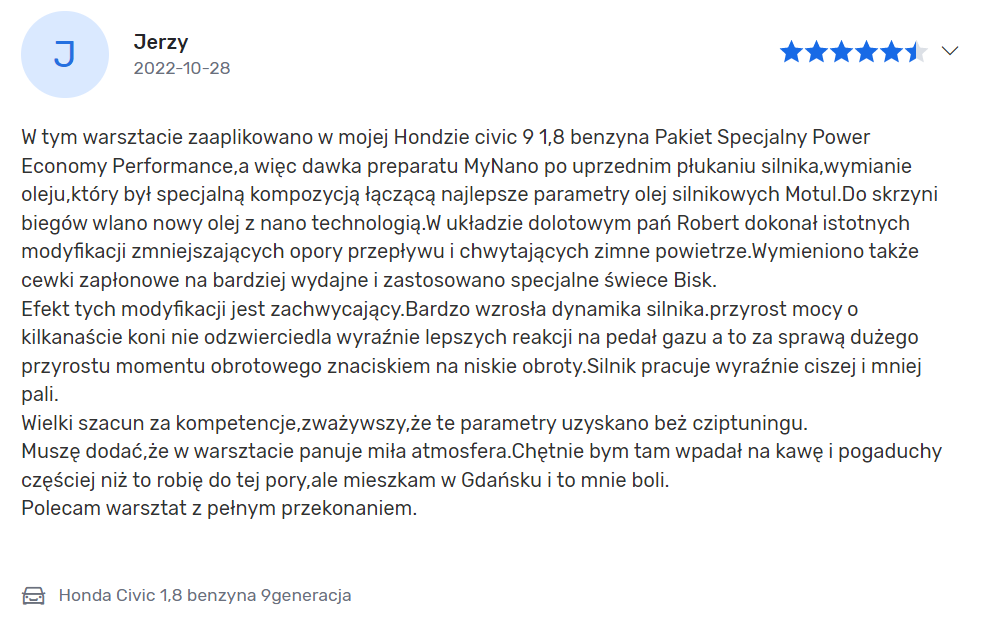 Opinia klientki, która skorzystała z pakietów - źródło dobrymechanik.pl