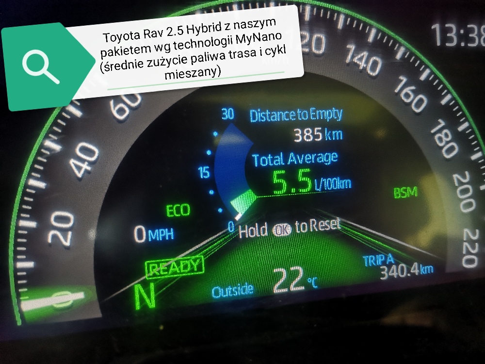 Rewelacyjnie niskie zużycie paliwa po zastosowaniu pakietów MyNano w Toyota Rav 2.5 Hybrid 4WD
